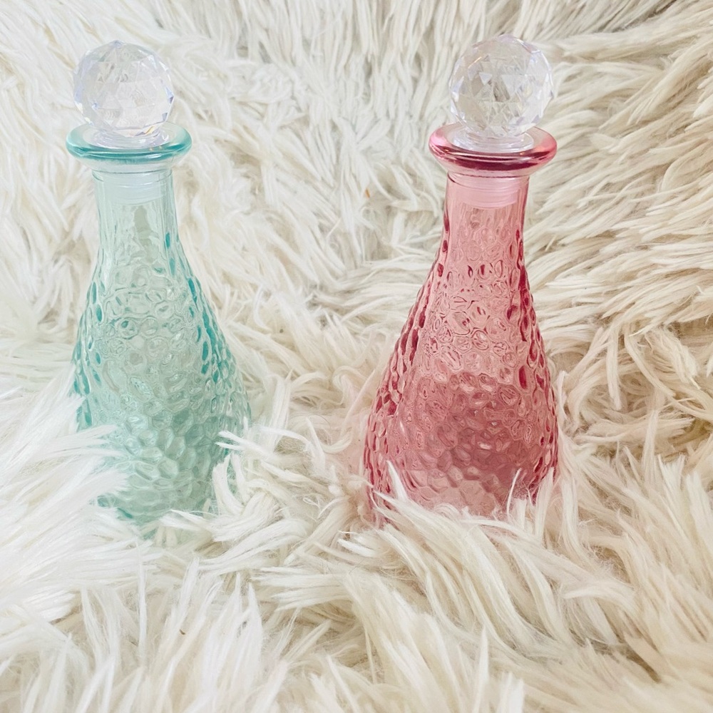 Pink and Blue Textured Glass Bottles
